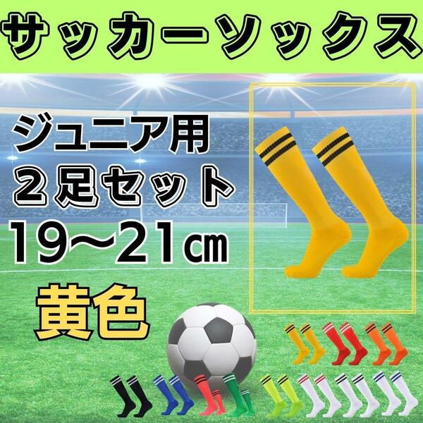 サッカーソックス【2足セット】ジュニア　黄色×黒　19～21　ストッキング