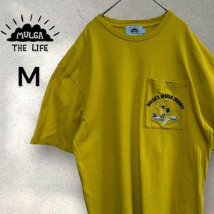 MULGA THE LIFE/モルガ　半袖Ｔシャツ　マスタード　ポケット刺繍　M 古着