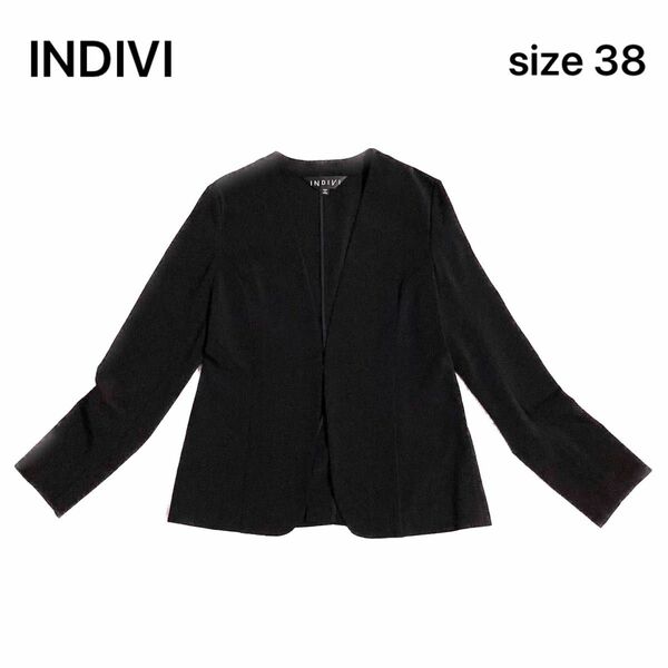 INDIVI　ノーカラー　ジャケット　ウォッシャブル　黒　38　M相当　日本製