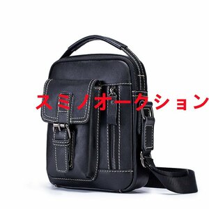 ボディバッグ　希少軽量実用　本革 メンズ ショルダーバッグ　全体 ブラック