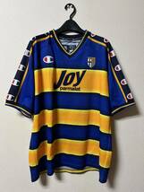 中田英寿 チャンピオン champion パルマ PARMA AC ユニフォーム サッカー フットボール セリエA 半袖 NAKATA 10番 ボーダー 青 黄色 XL_画像1