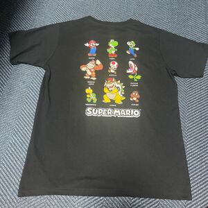 スーパーマリオ ロゴ刺繍 Tシャツ 半袖 ブラック 黒 コットン スーパーファミコン Mサイズ