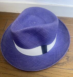 LA CERISE PARIS/ パナマハット ショートブリム つば短め Blue White Made in France.