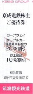 ★筑波山ケーブルカー ロープウェイ 割引券×1枚★京成電鉄株主優待★2024/5/31まで★即決