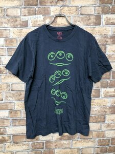 UT UNIQLO ユニクロ × リトルグリーンメン メンズ エイリアンプリント 半袖Tシャツ L グレー コットン