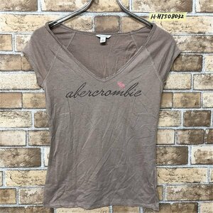 Abercrombie アバクロンビー キッズ ロゴプリント 深Vネック ライトストーン付き 半袖Tシャツ 大きいサイズ XL モカブラウン