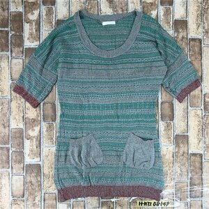 and A And A lady's knitted with pocket short sleeves knitted tunic 38 green gray 