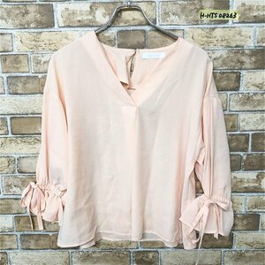 CECIL McBEE Cecil McBee lady's sleeve ribbon V neck blouse M salmon pink 