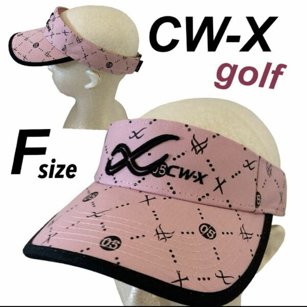 CW-X シーダブリューエックス ゴルフ サンバイザー F 刺繍ロゴ 総柄 ピンク系