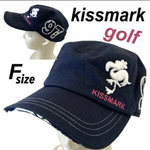 kissmark キスマーク ゴルフ キャップ 帽子F 刺繍ロゴ ネイビー系