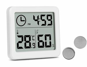 デジタル温湿度計 温度計 湿度計 時計 高精度 LED大画面 時間表示 置き/貼り