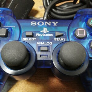 動作確認済 SONY 純正 SCPH-10010 DUAL SHOCK 2 PlayStation 2 コントローラー クリア ブルー オーシャン ブルー クリア スケルトンの画像3