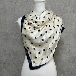 Mirakone большой формат шарф шелк 100% белый белый точка темно -синие шелковые шарф 652fh