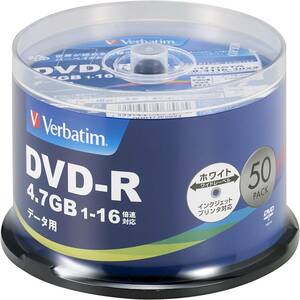 50枚 Verbatim バーベイタム 1回記録用 DVD-R 4.7GB 50枚 ホワイトプリンタブル 1-16倍速 片面1層 