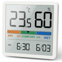 白い NOKLEAD 温湿度計 デジタル湿度計 室内温度計 壁掛け 卓上スタンド マグネット快適度表示 デート時計付き LCD見や_画像1