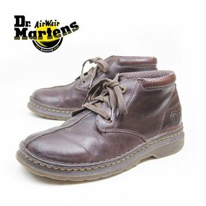 UK8　27cm相当　Dr.Martens　ドクターマーチン　4ホール　レザーシューズ　ワークブーツ　イエローステッチ　ブラウン　茶/24.5.25/P908