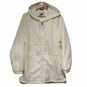 90s NIKE ナイキ 裏地メッシュ ナイロンジャケット ジップアップ S ホワイト ゴツナイキ ウインドブレーカー シャカシャカ