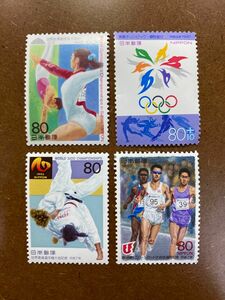 記念切手　８０円　バラ４枚セット　世界柔道　世界体操　ユニバーシアード　長野オリンピック
