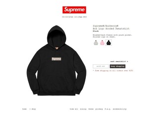 新品 Supreme 2022ss Burberry Box Logo Hooded Sweatshirt Blackバーバリー ボックス ロゴ パーカー グレー M サイズ 