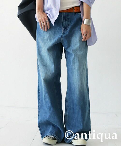 antiqua アンティカ　ワイドデニム　Lサイズ　大きいサイズ　ゆったりジーンズ