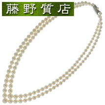 （美品）ミキモト MIKIMOTO 2連 パール ネックレス K18 WG ホワイトゴールド × パール 5.7-8.8mm V字 8880_画像1