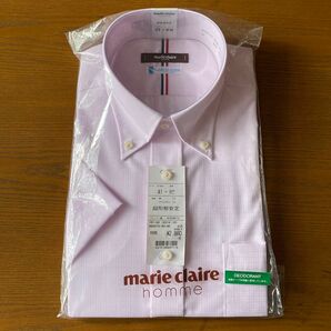 【未使用品】半袖ワイシャツ41 マリクレール　marie claire homme 形態安定 ボタンダウン　Yシャツ