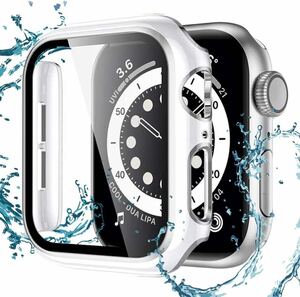 d-171 アップルウォッチ カバー41mm 対応 Apple Watch ケース 全面保護 二重構造 フィルム (41mm-(Series 8/7), ホワイト+シルバー)