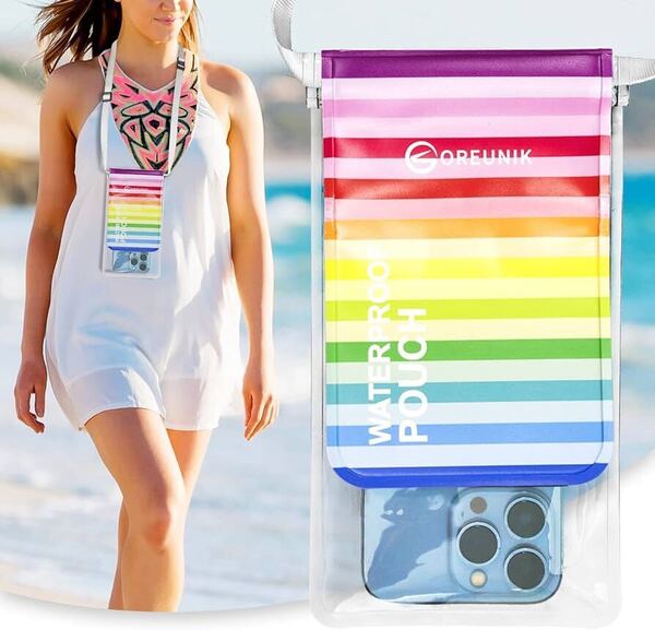 d-181Oreunik防水電話バッグ, iPhone 15 14 13 12 Pro Max Samsung Galaxy s11/s10/s9 用(Rainbow)