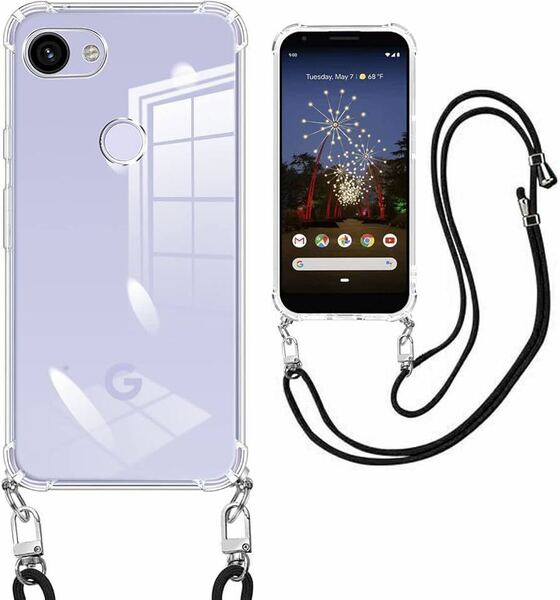 d-186weiaoluo Google Pixel 3a ケース クリア ショルダー 透明 TPU ピクセル 3a スマホケース 耐衝撃 ストラップ付き 斜めがけ 