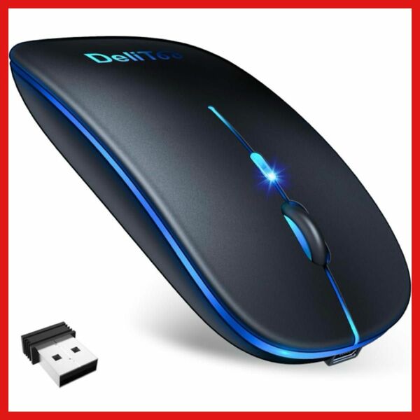 ワイヤレスマウス マウス 薄型 ブラック 充電式 超薄型 静音　Bluetooth 7色ライト　パソコン　PC USB