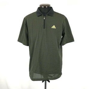 adidas GOLF★ハーフジップ/半袖ポロシャツ【メンズM/黒×黄緑/ボーダー】アディダス ゴルフ◆BG893