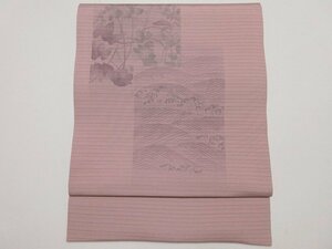 ドークブア■夏帯　九寸開き名古屋帯　絽　波に花　梅鼠　極上の逸品　A42