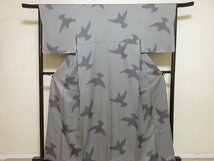 ドークブア■小紋　斎藤三才　縦縞に三才鳥　極上の逸品　220_画像1