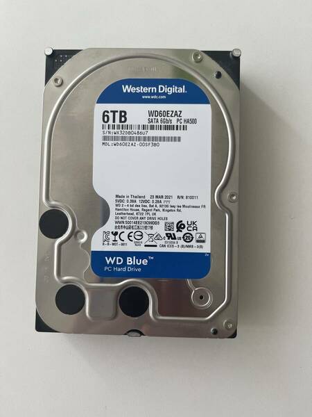 ★中古美品★WD BLUE / WD60EZAZ★ 6TB ★【使用時間： 21307 ｈ】3.5インチ内蔵HDD ★【送料無料】★