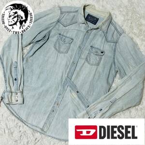 良品/大きめL◆ディーゼル【大人の夏アメカジ】DIESEL デニム シャツ 長袖 ウエスタン アイスウォッシュブルー インディゴ Gジャン 春夏 BD