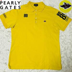 極希少◆特大サイズ【7/XXL】パーリーゲイツ PEARLY GATES 半袖 ポロシャツ ゴルフウェア GOLF 吸水速乾性◎黄 イエロー ワッペン多数 2XL