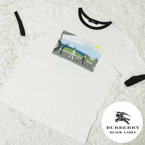  довольно большой [ размер 3/L] Burberry Black Label футболка короткий рукав Lynn ga-T двусторонний принт белый белый noba проверка BURBERRY BLACK LABEL редкий 