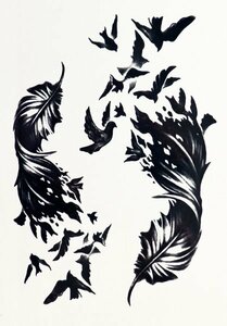 092【TATTOOシール】バードウイング シミュレーションタトゥーシール　大小セット 羽 鳥