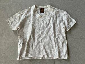 美品 スカルフライト カリフォルニアライン 半袖 Tシャツ リネン Vネック カットソー S 日本製 白