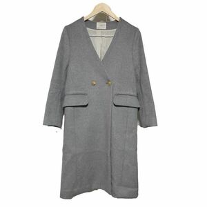 FA87hh made in Japan [IENA Iena ] size 36(S rank ) no color coat gray lady's wool 100% made in Japan pocket long ru dome 