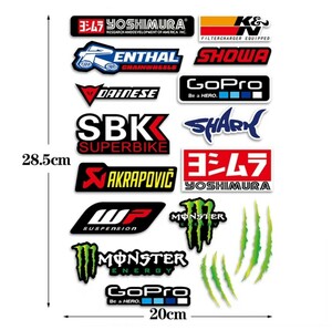 防水 モンスターエナジーバイクステッカーヘルメットステッカー SBK ヨシムラ SHOWA GoPro A4サイズシール カスタム