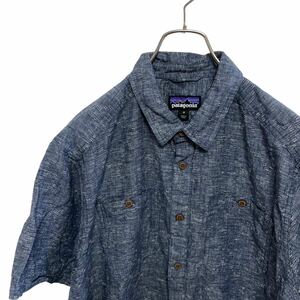 12 パタゴニア　M アメリカ古着　半袖　シャツ　オーガニックコットン　リネン混　麻　patagonia　メンズ