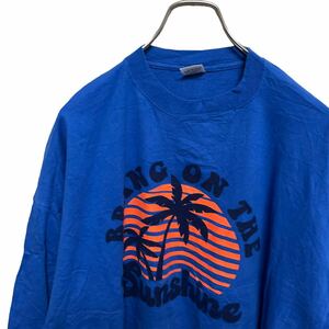 32 Pacific アメリカ古着　XL USA製　プリント　オーバーサイズ　半袖　Tシャツ　ブルー　メンズ