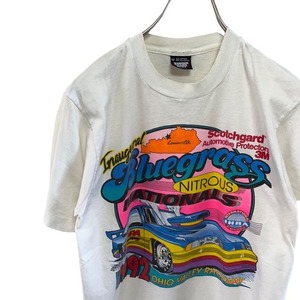 95 SCREEN STARS BEST M アメリカ古着　USA製　50/50 90s ビンテージ　車　ナスカープリント　半袖　Tシャツ　ホワイト　メンズ