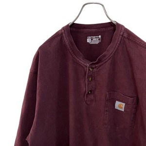 129 カーハート　2XL アメリカ古着　LOOSE FIT ハーフボタン　ヘンリーネック　半袖　ポケットTシャツ　レッド　Carhartt メンズ