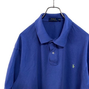 131 ポロラルフローレン　2XLT アメリカ古着　ポニーロゴ刺繍　半袖　ポロシャツ　ブルーパープル　Polo Ralph Lauren メンズ