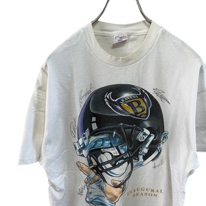 152 DELTA L アメリカ古着　USA製　シングルステッチ 90s ビンテージ　NFL　RAVENS プリント　半袖　Tシャツ　ホワイト　メンズ