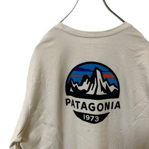P35 パタゴニア　L アメリカ古着　バックプリント　リサイクル素材　長袖　Tシャツ　ホワイト patagonia　38515 20年　メンズ