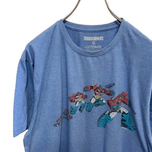 B36 TRANSFORMERS　XL アメリカ古着　トランスフォーマー　アニメ　プリント　半袖　Tシャツ　ブルー　メンズ