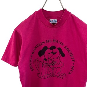 E33 ヘインズ　M アメリカ古着　USA製 シングルステッチ 90s ビンテージ　犬　猫　プリント　半袖　Tシャツ　Hanes 50/50 メンズ